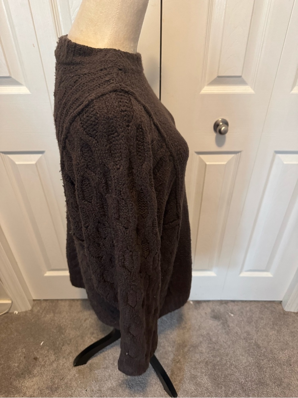 Oversized Free People Cable-Knit Crew Sweater in Brown - Picture 12 of 16